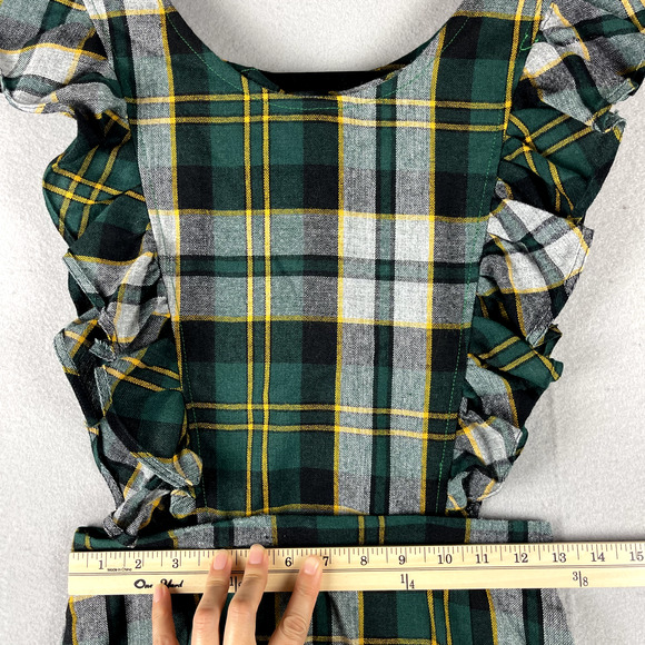 Vintage Tartan Ruffle Pinafore Dress Womens XS Maxi Plaid Scottish Academia Twee - Picture 4 of 16